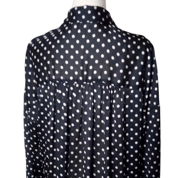 Zara Basic Split V Neck Navy Blue & White Polkadot Flowy Blouse Office Size XS - Picture 5 of 6
